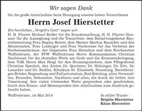 Traueranzeige Josef Hierstetter