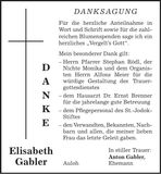 Traueranzeige Elisabeth Gabler