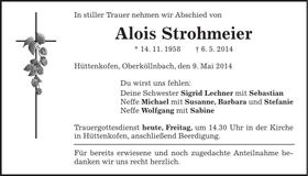 Traueranzeige Alois Strohmeier