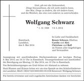 Traueranzeige Wolfgang Schwarz