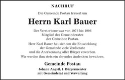 Traueranzeige Karl Bauer