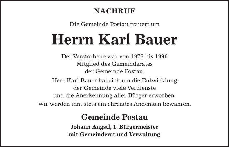 Traueranzeige Karl Bauer