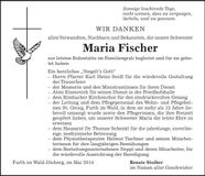 Traueranzeige Maria Fischer