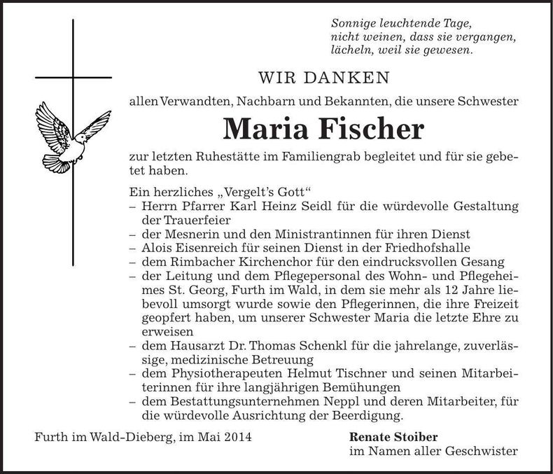 Traueranzeige Maria Fischer