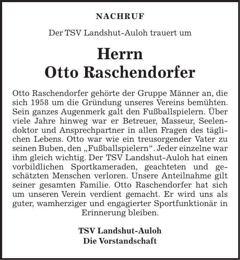 Traueranzeige Otto Raschendorfer