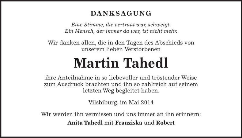 Traueranzeige Martin Tahedl