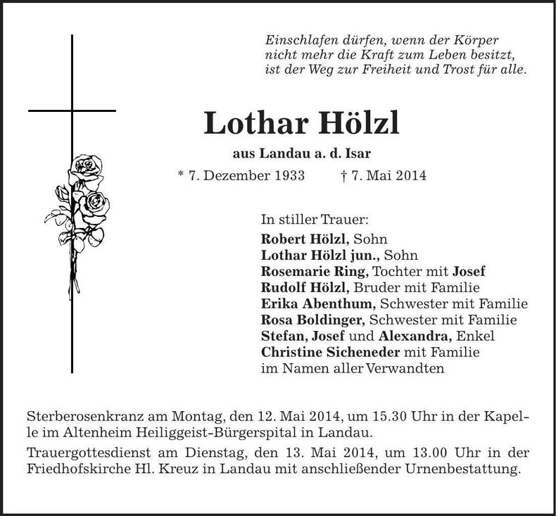 Traueranzeige Lothar Hölzl