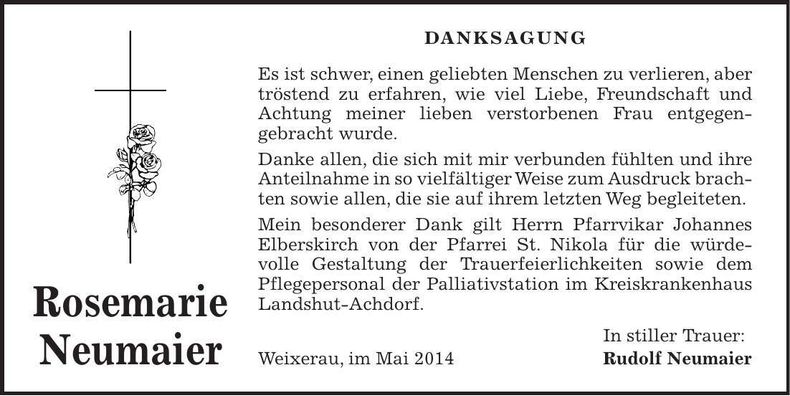 Traueranzeige Rosemarie Neumaier