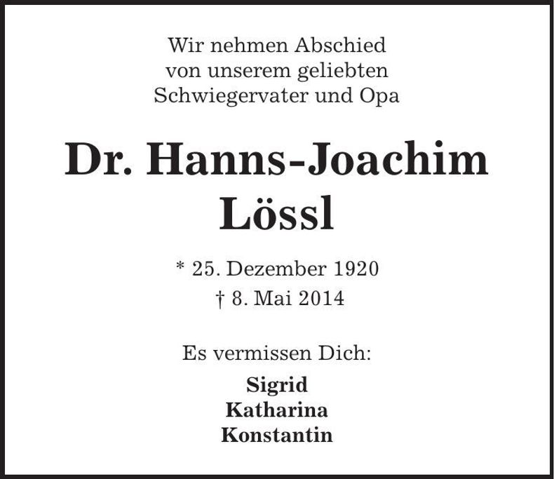 Traueranzeige Hanns-Joachim Lössl