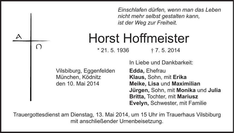 Traueranzeige Horst Hoffmeister