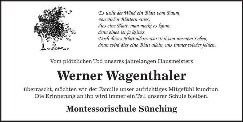 Traueranzeige Werner Wagenthaler