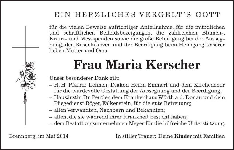 Traueranzeige Maria Kerscher