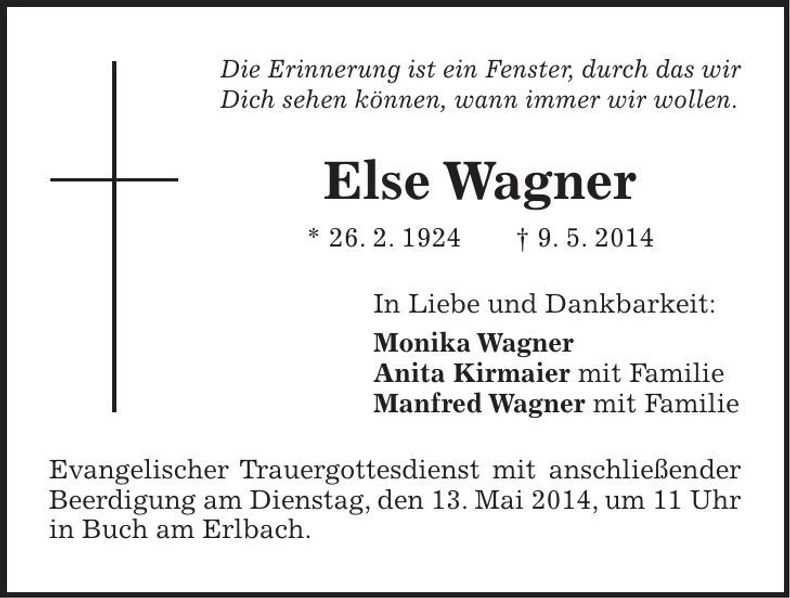 Traueranzeige Else Wagner