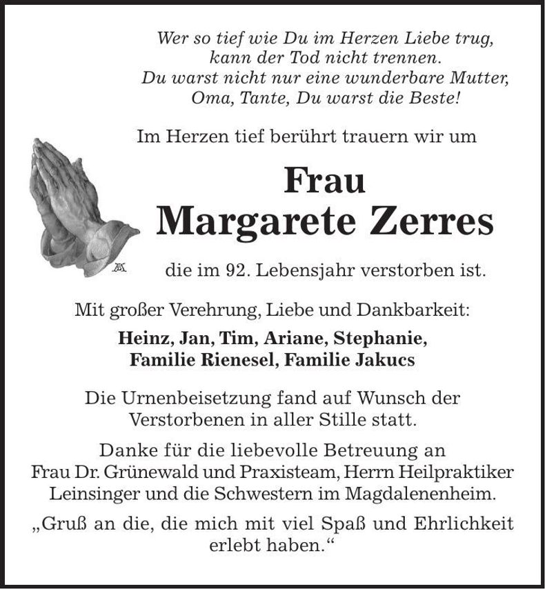 Traueranzeige Margarete Zerres