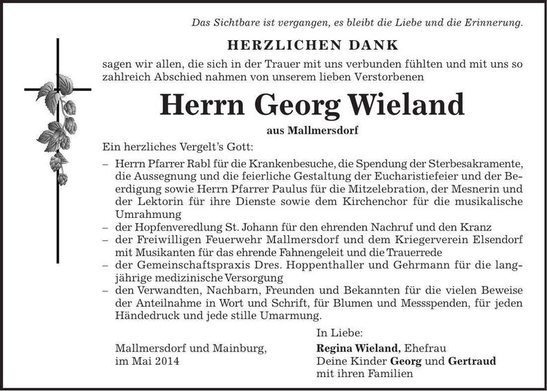 Traueranzeige Georg Wieland
