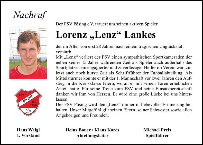Traueranzeige Lorenz Lankes