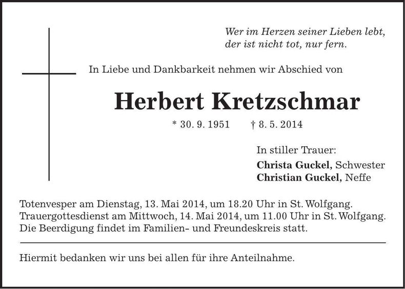 Traueranzeige Herbert Kretzschmar