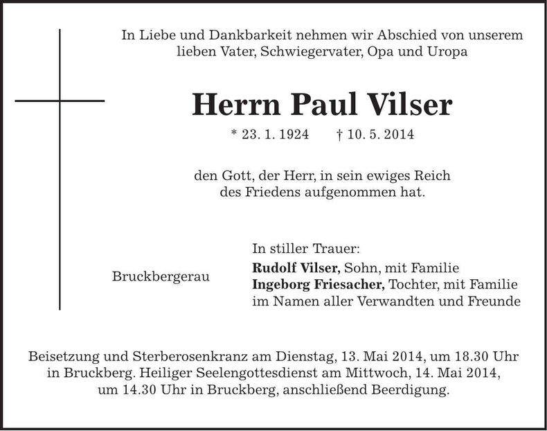 Traueranzeige Paul Vilser