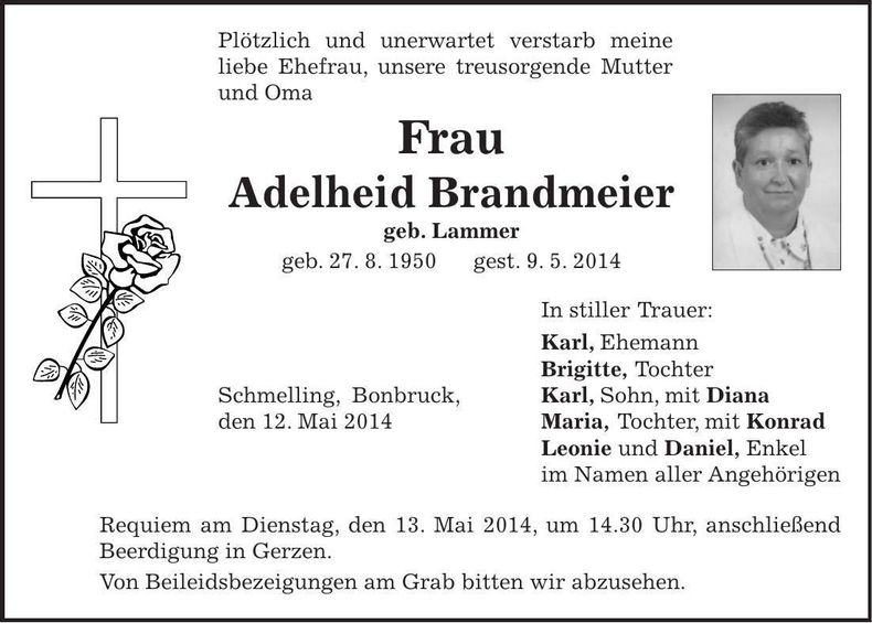 Traueranzeige Adelheid Brandmeier