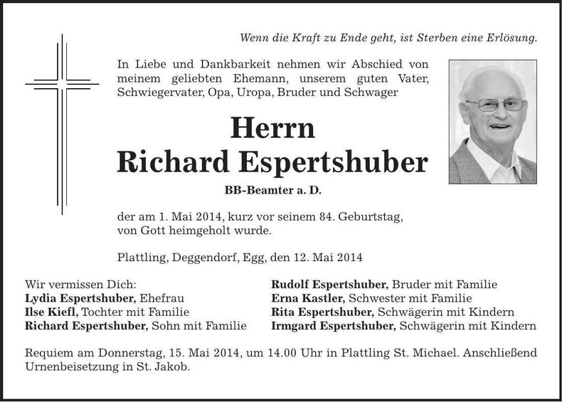 Traueranzeige Richard Espertshuber