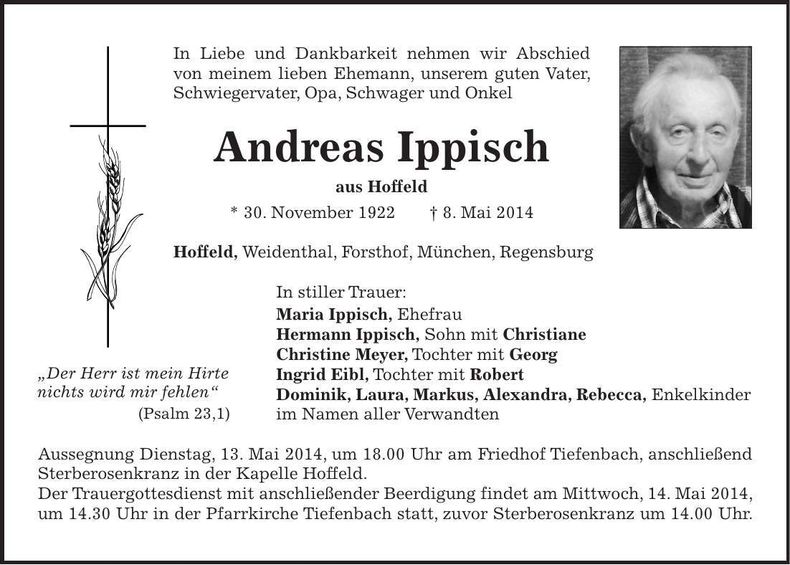 Traueranzeige Andreas Ippisch