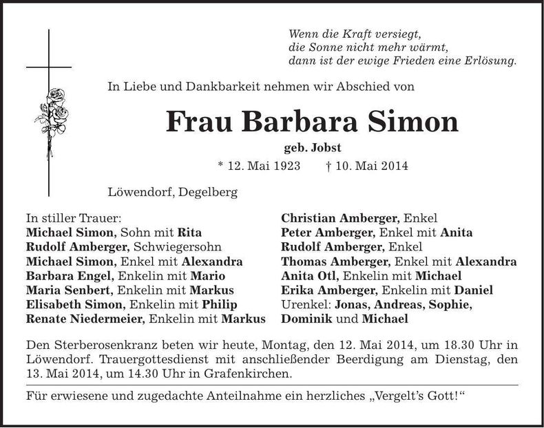 Traueranzeige Barbara Simon