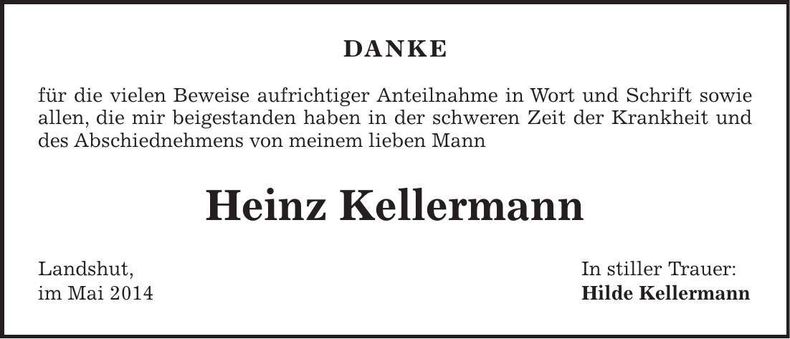 Traueranzeige Heinz Kellermann
