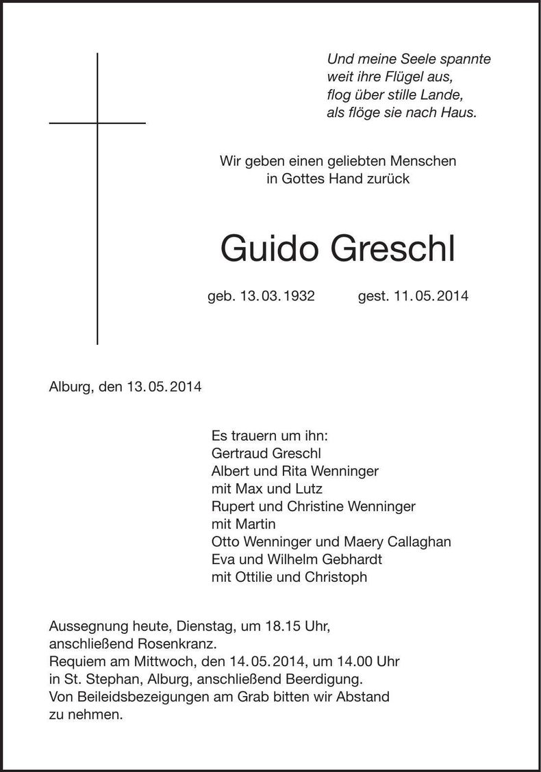 Traueranzeige Guido Greschl