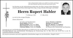 Traueranzeige Rupert Habler