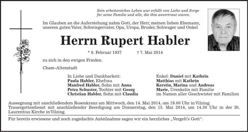 Traueranzeige Rupert Habler
