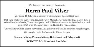 Traueranzeige Paul Vilser