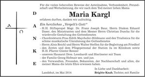 Traueranzeige Maria Kargl