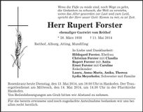 Traueranzeige Rupert Forster