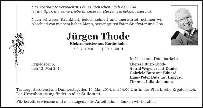 Traueranzeige Jürgen Thode