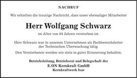 Traueranzeige Wolfgang Schwarz