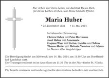 Traueranzeige Maria Huber