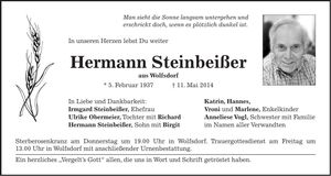 Traueranzeige Hermann Steinbeißer