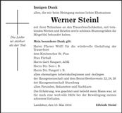 Traueranzeige Werner Steinl