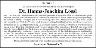 Traueranzeige Hanns-Joachim Lössl
