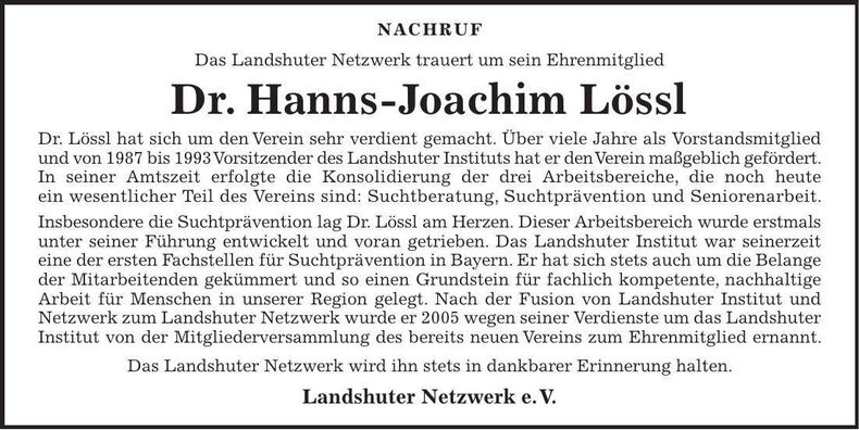Traueranzeige Hanns-Joachim Lössl