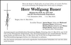 Traueranzeige Wolfgang Bauer
