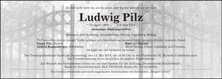 Traueranzeige Ludwig Pilz
