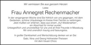 Traueranzeige Annegret Rechenmacher