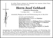 Traueranzeige Josef Gebhard