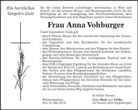 Traueranzeige Anna Vohburger