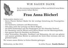 Traueranzeige Anna Höcherl