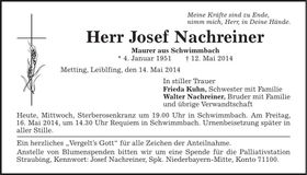 Traueranzeige Josef Nachreiner
