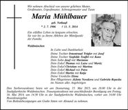 Traueranzeige Maria Mühlbauer