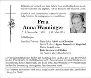 Traueranzeige Anna Wanninger