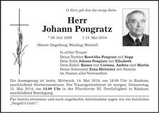 Traueranzeige Pongratz Johann